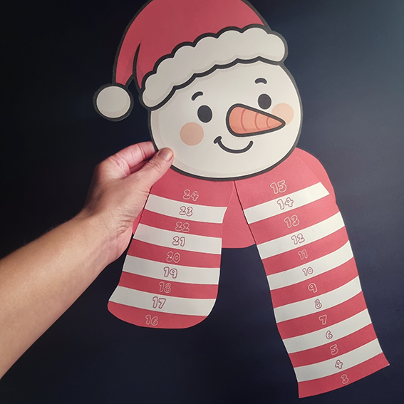 Adventskalender Vorlage zum Ausdrucken – Schneemann mit 24 Ideen für Kinder, PDF Download