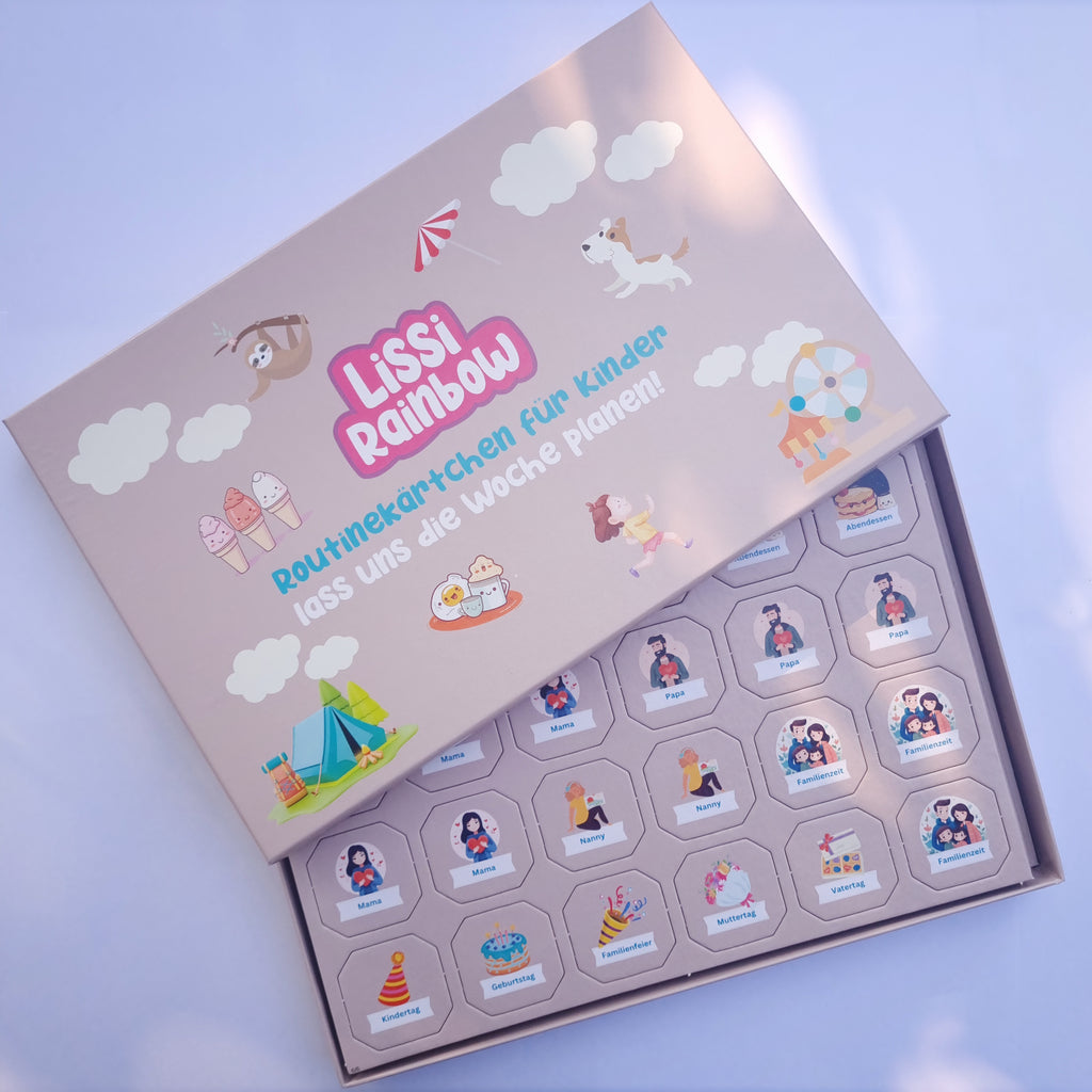 Box mit 288 Routinekarten für Kinder – Symbolkarten aus fester Pappe für visuelle Wochenplanung und Alltag