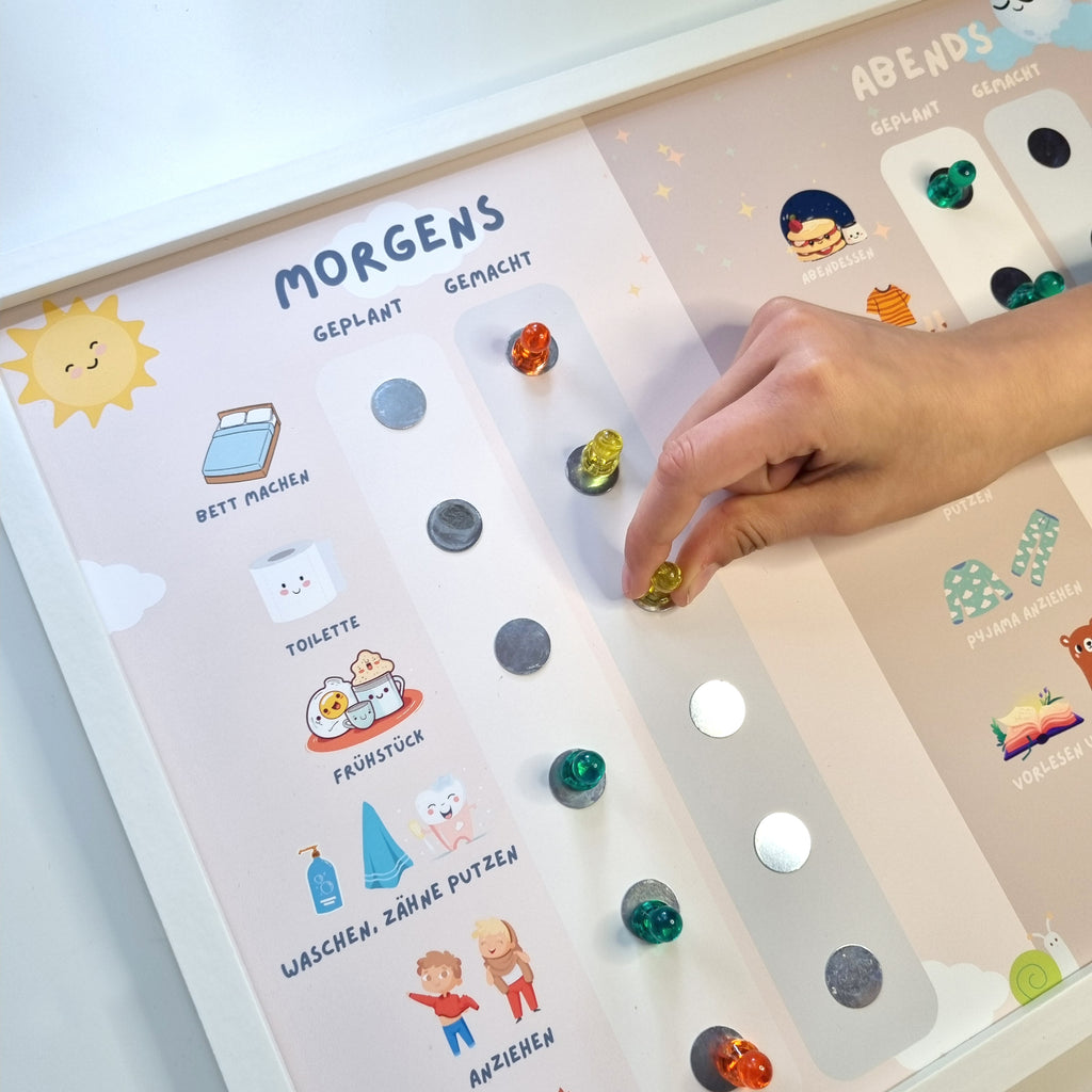 Magnetischer Routineplan für Kinder – visuelle Morgen- und Abendroutine mit Symbolen