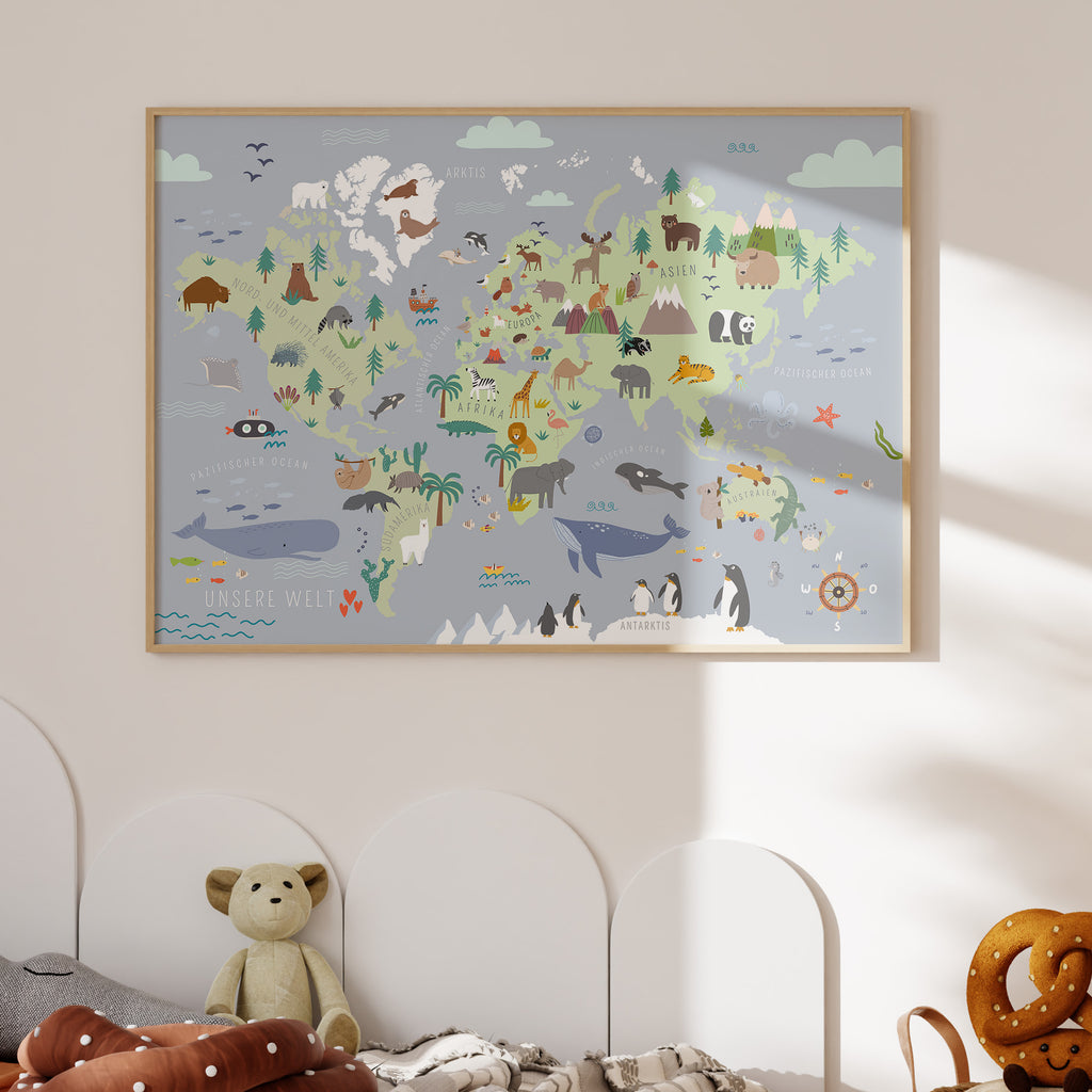 Weltkarte Kinder Weltkarte  Kinderzimmer  Deko Poster Weltkarte für Kinder 
