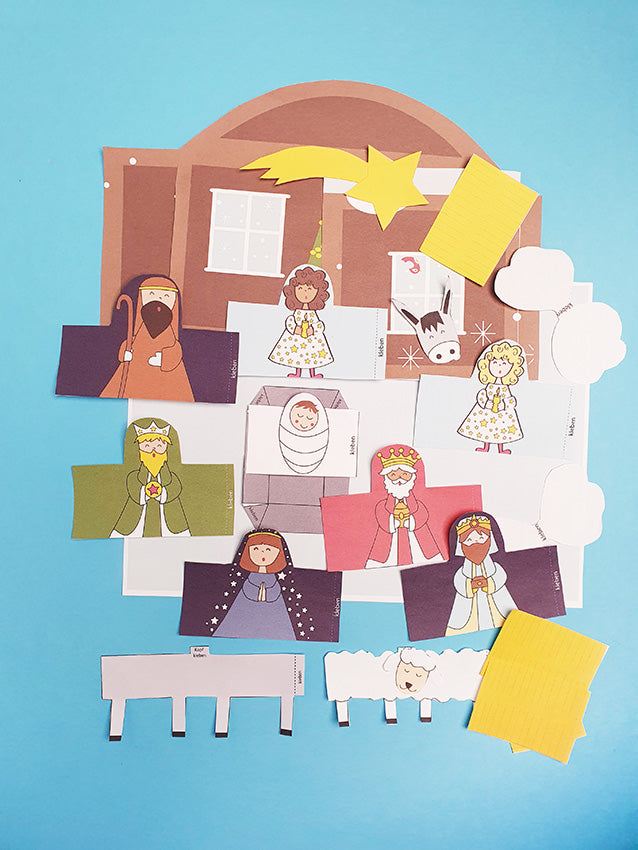 Weihnachtskrippe Bastelvorlage PDF – süße und einfache Krippe für Kinder zum Ausschneiden