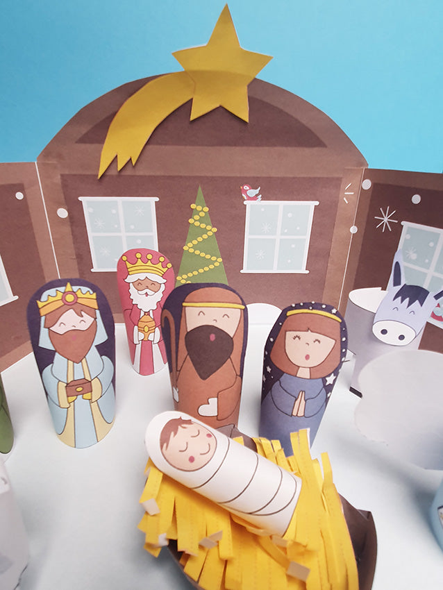 Weihnachtskrippe Bastelvorlage PDF – süße und einfache Krippe für Kinder zum Ausschneiden