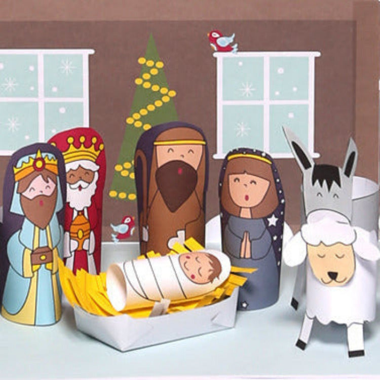 Krippenfiguren zum Ausdrucken für Kinder – Maria, Josef, Jesuskind, Engel und Tiere als Bastelset